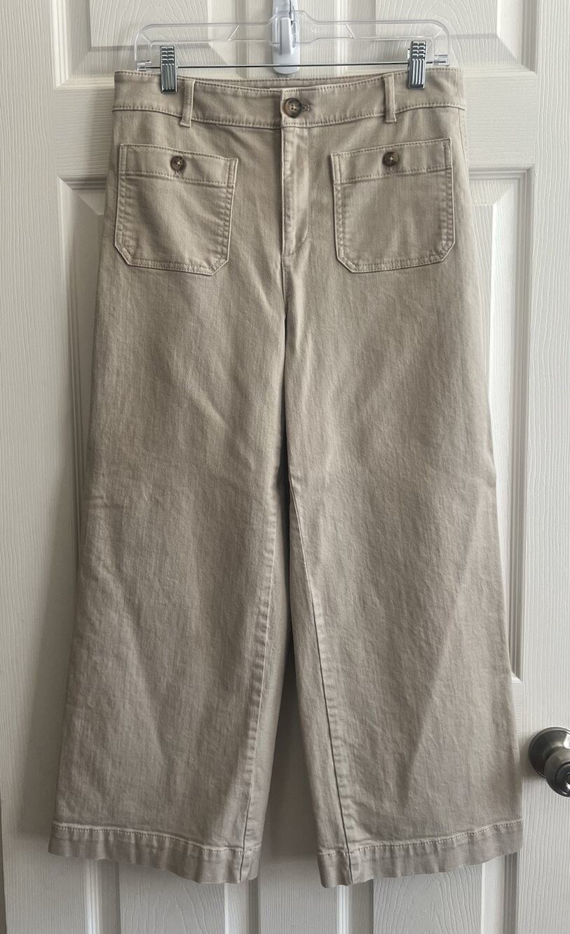 LOFT ANN TAYLOR 2025 The Palmer Oatmeal Twill Cropped Wide Leg Pant Sz 6 Preppy